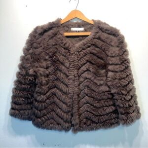 Ann Mashburn Rabbit Fur Chevron Pattern Rosa Jacket Size 2